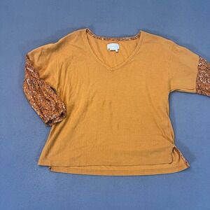 By Anthropologie Annette Womens Sm Waffle Knit Floral Oversized Relaxed Top Rust